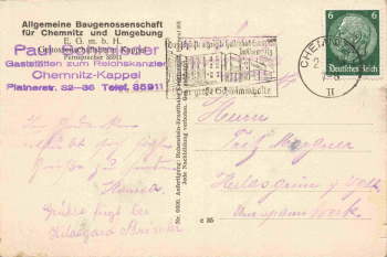 Kappel, Chemnitz: "Zum Reichskanzler" restaurant, interior view, c. 1937