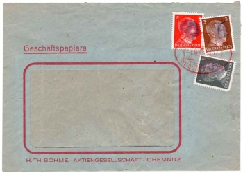 Chemnitz Saxon blackening 1 3 8 Pfennig Hitler paid with red fee stamp o Chemnitz 1.8.1945