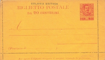Colonia Eritrea Biglietto Postale 20 Centesimi card letter postal stationery