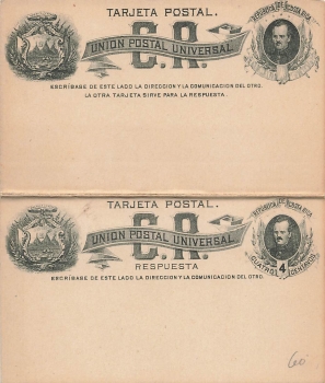 Costa Rica Tarjeta Postal Cuatro Centavos Answer Postal Stationery 1883 *