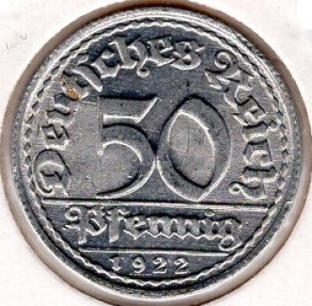50 Pfennig 1922 D ​​Weimar Republic