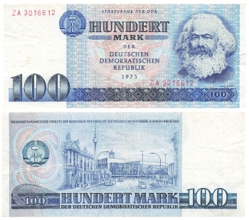 GDR 100 Mark banknote 1975 RO363b DDR-25b exchange note