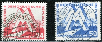GDR Michel 282-283 o Leipzig Spring Fair 1951 day cancellation