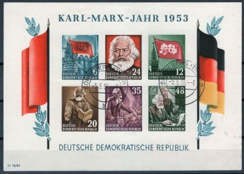 GDR block 8 B Karl Marx block cut day stamp o Sonneberg 5.5.1955