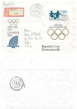 DDR Block 94 Olympisch Sommerspiele Seoul R-Brief o Sellin 11.8.1988