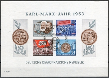 GDR block 9 B Karl Marx block cut special stamp o Berlin W8