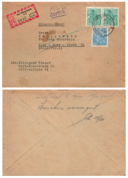 DDR Fünfjahrplan Mischfrankatur auf Orts sR-Brief Annahme verweigert Zurück o Karl-Marx-Stadt 15.11.1957