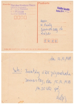 DDR Gebuehr bezahlt beim PFA Riesa auf Karte  1988
