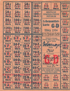 GDR ration card G-D 1956 Elbingerode