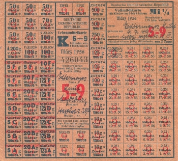 GDR ration card for children Magdeburg March 1956