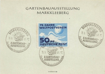 DDR Michel 242 auf Gartenbauausstellung Markleeberg Karte Sonderstempel 15.9.1951
