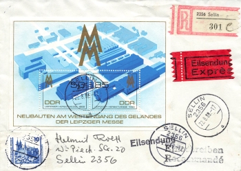 GDR Michel Block 99 Leipziger Messe on R-Brief Expres FDC o Sellin August 22, 1989