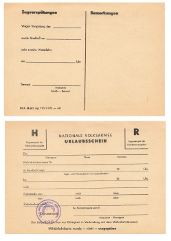 GDR National People's Army NVA vacation certificate blank with official seal around 1973