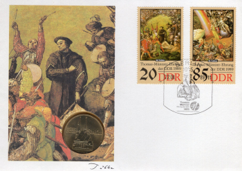 DDR Numisbrief Thomas Muenzer Ehrung mit 5 Mark Zwickau 1989