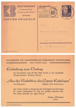 DDR Privatganzsache Kulturbund Leipzig 6 Pfennig Köpfe II o 2.5.1952