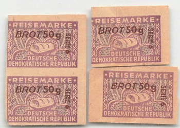 GDR travel stamps for 50 grams of bread each around 1950