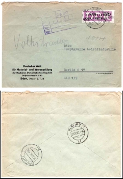 ZKD 20 Pfennig on cover overprint 9000 from Erfurt 10/29/1957 to Berlin O 17 Central Courier Service
