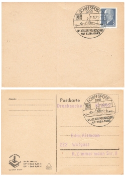GDR MS Volkerfreundschaft on Cuba course ship mail o December 15, 1971