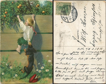 Dackel mit Kind Obstdieb o 2.7.1912