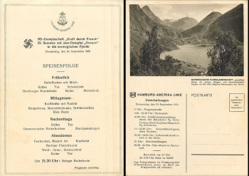 Steamer "Oceana" Hamburg-America-Line KdF- trip to Norway 19.9.1935 menu card