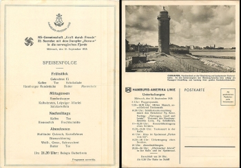Dampfer "Oceana" Hamburg-Amerika-Linie KdF- Fahrt nach Norwegen 20.9.1935 MenuekarteDampfer "Oceana" Hamburg-Amerika-Linie KdF- Fahrt nach Norwegen 19.9.1935 MenuekarteDampfer "Oceana" Hamburg-Amerika-Linie KdF- Fahrt nach Norwegen 18.9.1935 Menuekarte