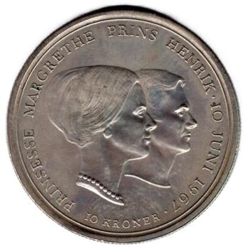 Denmark 10 Kroner 1967 – Frederik IX: Wedding of Princess Margrethe