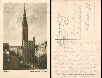 Gdansk Langemarkt with town hall o 15.06.1929