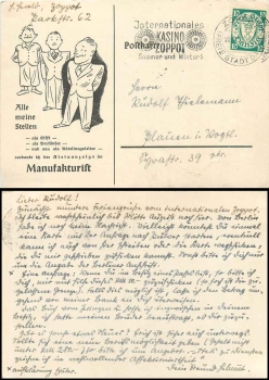 Danzig Michel 194 single franking on advertising card o Sopot 22.7.1938