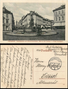 Darmstadt Ludwigsplatz with Bismarck Monument on December 23, 1916