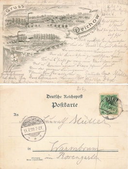Deichow bei Crossen Oder Litho Papierfabrik Dychow o 14.7.1899