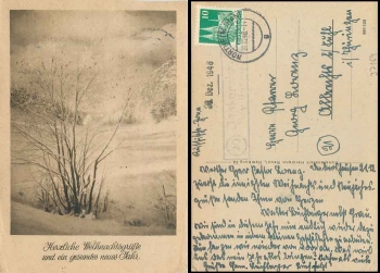 Denkershausen über Nordhorn 20 Landpoststempel auf AK o 21.12.1948