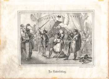The knighthood original lithograph Oeser around 1850