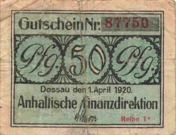 Dessau 50-Pfennig emergency money note, 1920