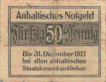 Dessau 50-Pfennig emergency money note, 1920