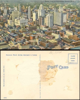 Detroit Michigan Aerial View of Downtown *ca. 1930