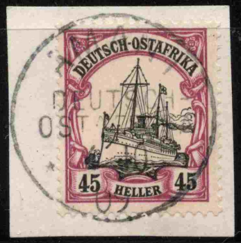 German East Africa Michel 28a, cancelled with Amani town postmark on piece.