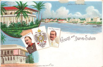 Daressalam Privatganzsache 5 Pfennig Aufdruck 3 Pesa Deutsch-Ostafrika * um 1890