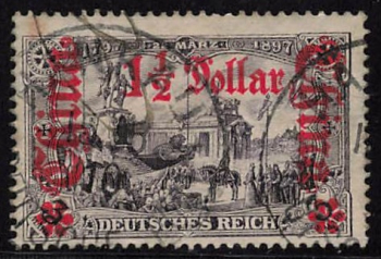 Deutsche Post in China Michel 36A o 1 1/2Dollar auf 3 Mark