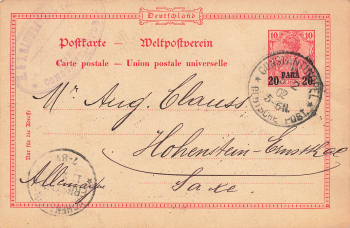 German Post in Turkey postal stationery 20 Para on Reichspost o Constantinople 1902