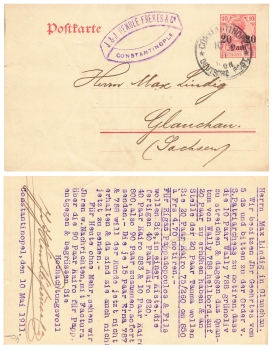 Deutsche Post in Turkey postal stationery 20 Para oConstantinopel 10.5.1911 with WZ