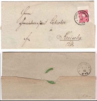 German Reich Michel 41 with gutter on cover from Dippoldiswalde 9/8/1885 to Kreischa
