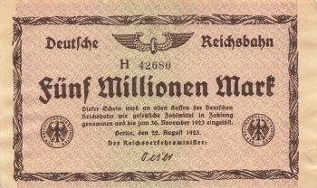 Deutsche Reichsbahn Five million marks 1923 emergency money