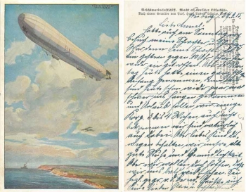 Deutscher Luftflotten-Verein Zeppelin "Hansa" Künstlerkarte Hans-Rudolf Schulze *ca.1914Deutscher Luftflotten-Verein Zeppelin Reichsmarineluftschiff Künstlerkarte Hans-Rudolf Schulze gebr. 1915