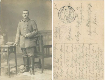 Deutscher Soldat mit Socken 1.WK Serienkarte 3442/2 * um 1915Deutscher Soldat in Uniform 1.WK Feldpost 2.3.1916