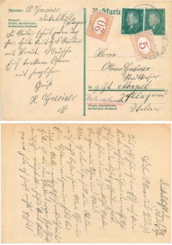 German Reich postal stationary Friedrich Ebert with Italian postage due o Dinkelsbuehl April 18, 1930 to Naples