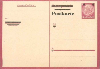 German Reich postal stationery overprint 6 Pfennig on 15 Pfennig Hindenburg *