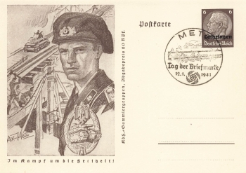 Lorraine 6 Pfennig Hindenburg stationary P242 In the fight for freedom Panzer o Metz Stamp Day 1941
