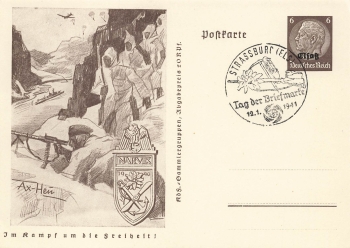 Alsace 6 Pfennig Hindenburg postal stationery P242 In the fight for freedom Narvik o Strasbourg Stamp Day 1941
