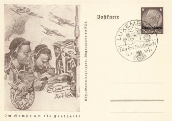Luxembourg 6 Pfennig Hindenburg stationary P242 In the fight for freedom radio operator o Luxembourg Stamp Day 1941