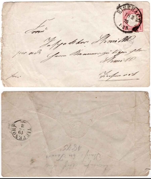 German Reich postal stationery envelope with 1 groschen breastplate from Eisenach 18.3.1875 to Tiefenort